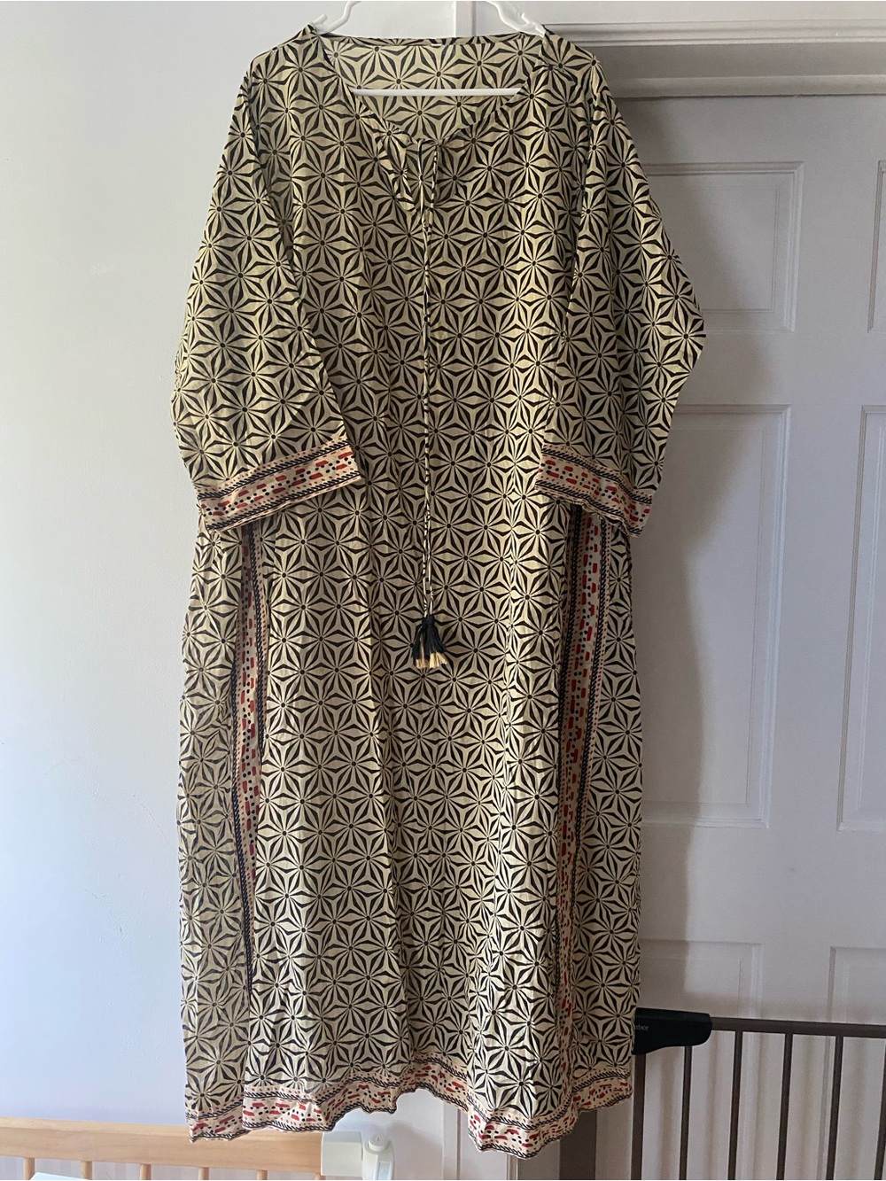 Patterned Boho Beach Coverup Dress with Tassles